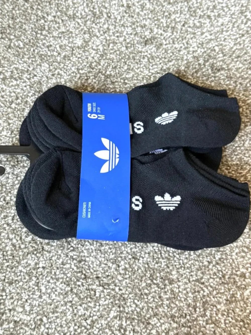 Adidas Originals Youth Cushioned Low-Cut No-Show Socks 6-Pack Black NWT